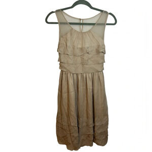 Anthropologie Burlapp Beige Silk Ruffle Delicate Dress